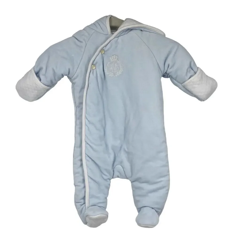Ralph Lauren Pima Cotton Velour Footed Baby Blue Bunting Cold Weather 6 Months